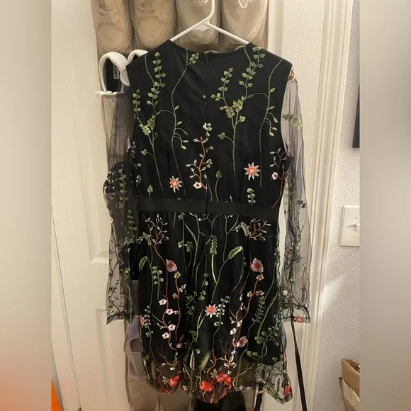 Zara Black Dress with Floral Embroidery - Picture 2 of 2